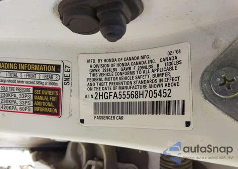 2008 Honda Civic Si/Si Mugen from USA, damaged, VIN 2HGFA55568H705452